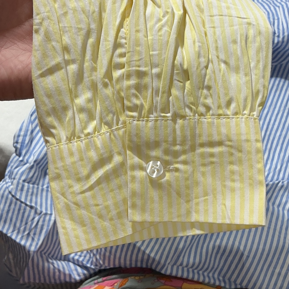 Gianni Bini Colorblock Striped Button-Down Shirt - Blue, Yellow & Pink - Picture 5 of 9